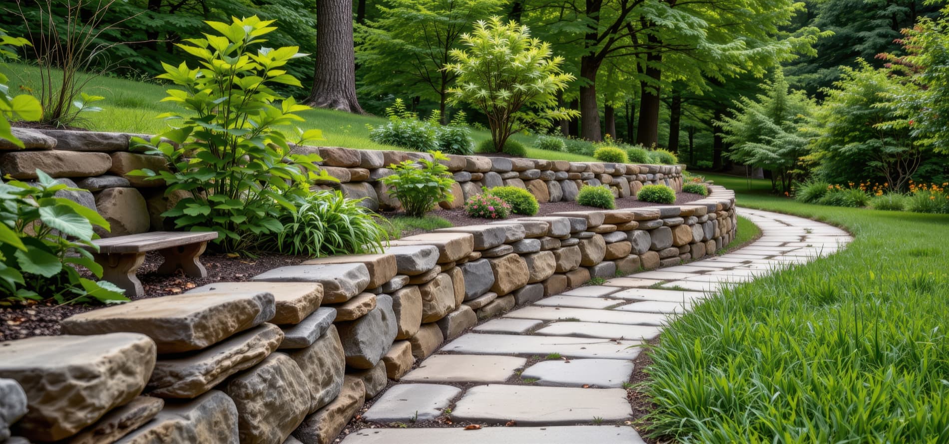 Beautiful Yard Lawn and landscaped environment Landscape wall garden